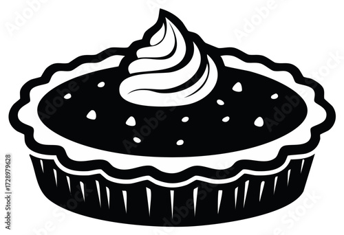 A simple black and white vector illustration of a sweet pie with a whipped cream topping