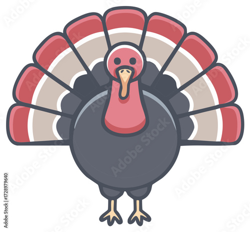 Cartoon illustration of a Thanksgiving turkey with vibrant color palette