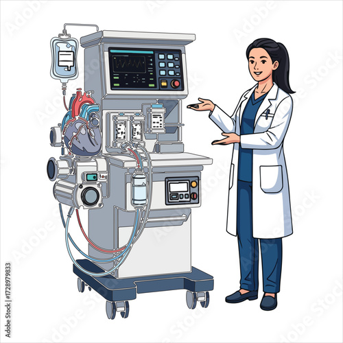 Medical heart lung machine illustration isolated on transparent background - Medical Equipment Vector Icon