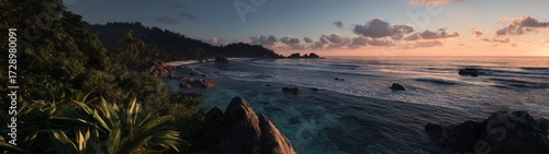 Panel kuchenny z motywem Tropical island beach sunset hdri panoramic environment map 360-degree view