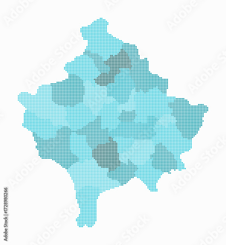Kosovo dotted map. Digital style map of the country on white background. Kosovo shape with circle dots. Colored dots style. Small size circles. Vibrant vector illustration.