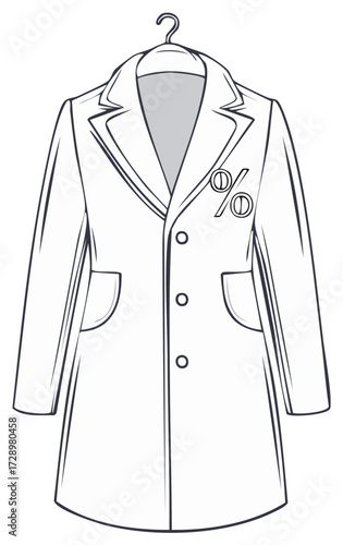 Coat Outline with Percentage Symbol Badge on Hanger Fashion Clothing Illustration