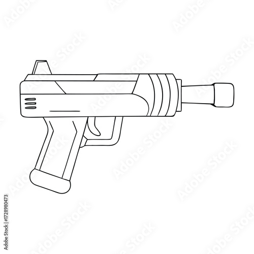 A sleek futuristic weapon gun coloring page, featuring high-tech details, glowing accents, and sci-fi design elements ready for bold, creative coloring fun.
