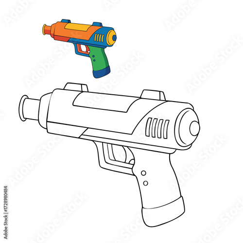 A sleek futuristic weapon gun coloring page, featuring high-tech details, glowing accents, and sci-fi design elements ready for bold, creative coloring fun.
