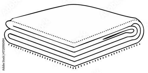 Folded Fabric with Fringes Black and White Line Art, Textile Design Element, Tablecloth, Decorative Cloth, Fabric Piece