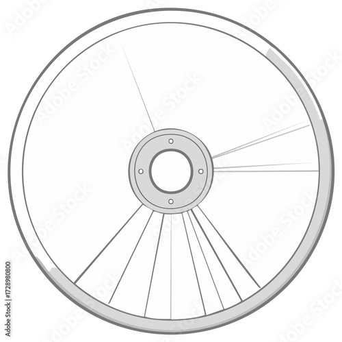 Monochrome bicycle wheel with spokes and central hub illustration