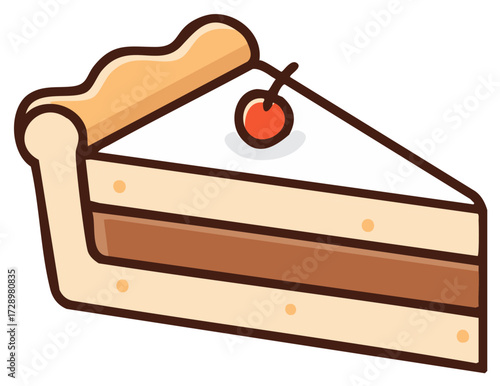 Piece of Pie: Cartoon Slice with Filling and Cherry Topping, Delicious Dessert, Pastry