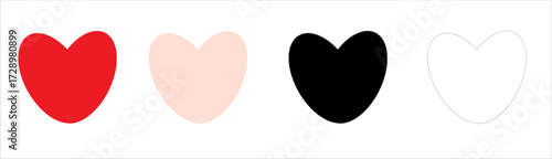 4 colored hearts on a white background,