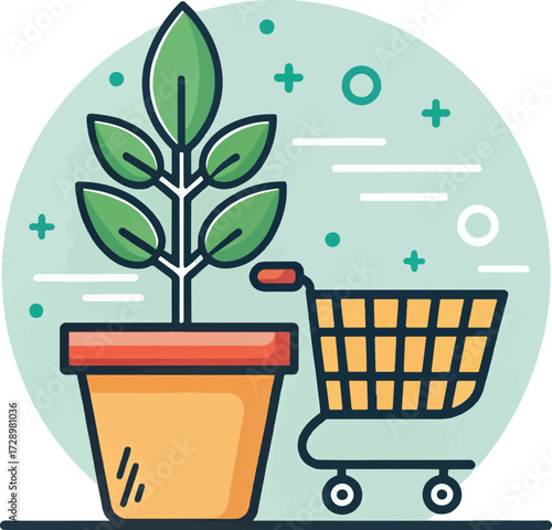 Plant Pot with Shopping Cart – Eco Friendly Shopping Concept