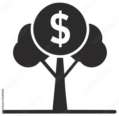 Stylized tree with a dollar sign coin as its crown symbolizing financial growth
