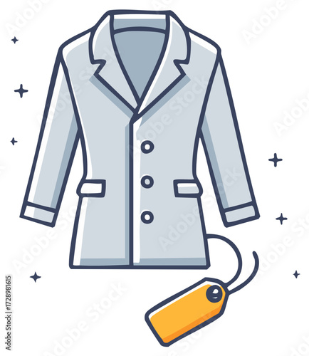 Doodle illustration of a new coat with a blank price tag for shopping
