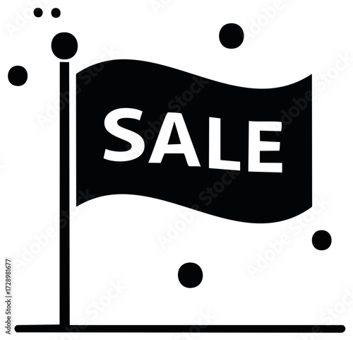 Sale banner icon on a flag pole, simple vector illustration, discount advertising, bargain promotion