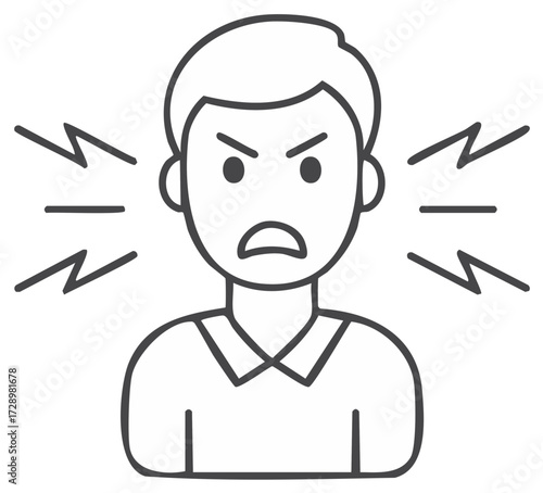 Angry man facial expression, illustration of emotion and mental health