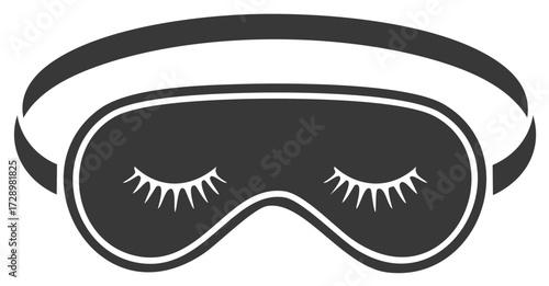 Simple black eye mask with closed eyelids and strap graphic icon for sleep
