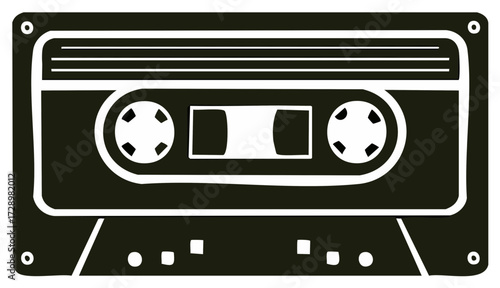 Black and white audio cassette tape illustration