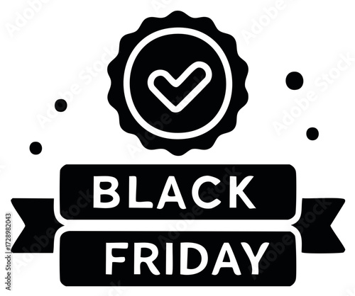 Black Friday Banner with Checkmark Badge Symbol Illustration for Sale Promotion Design