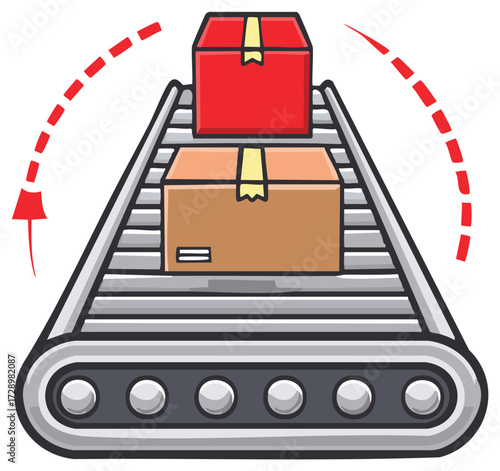 Automated conveyor belt transports cardboard boxes representing efficient logistics and delivery process