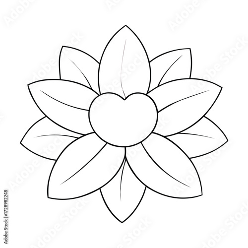 A charming coloring page featuring a large magenta flower with bold petals and leafy accents, offering plenty of open spaces for shading, creativity, and relaxing coloring fun.