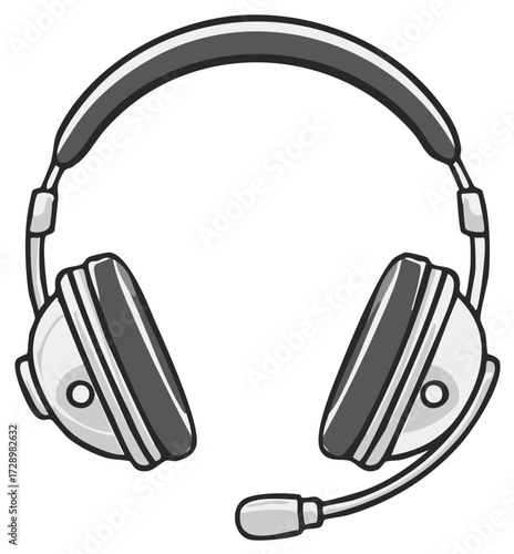 Cartoon white headphones with microphone for communication and listening to music