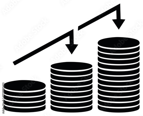 Falling coin stacks graphic symbolizing financial decline and loss of investment