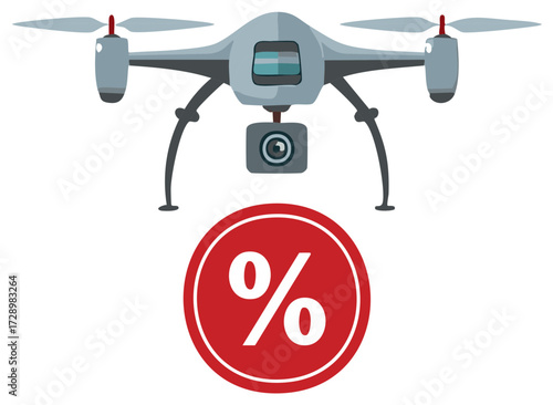 Drone with percentage symbol: Discount and promotional offers