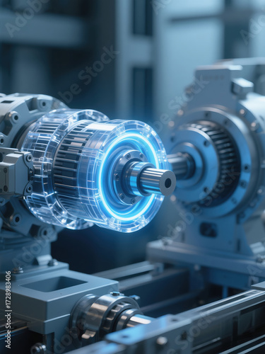 Close up of electric motors and drive axles for new energy vehicles