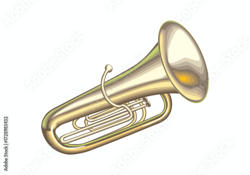 A brass tuba or euphonium musical instrument isolated on a white background
