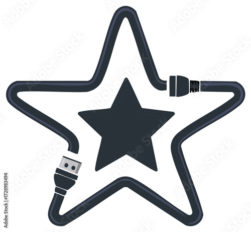 Star Shaped Tech Cable Design with Connector Ends and Solid Star Center