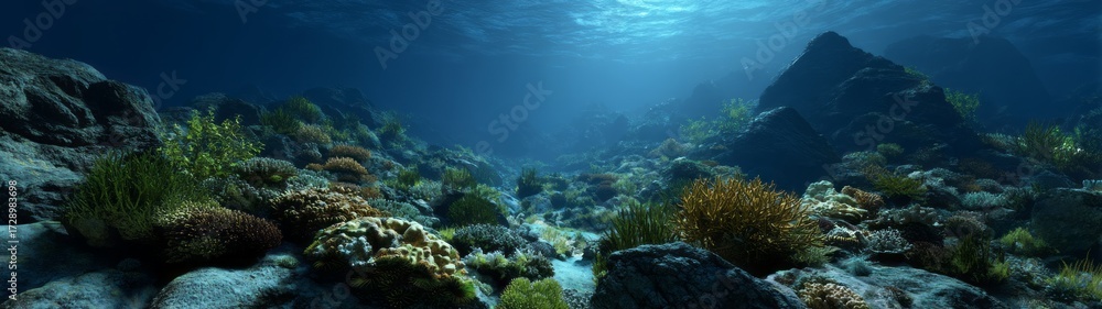 Fototapeta premium Underwater coral reef exploration ocean depths hdr panoramic equirectangular environment