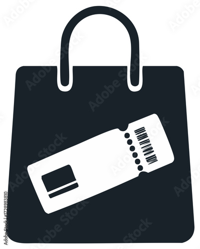 Shopping bag icon with ticket or voucher for commerce, sales or promotional concept