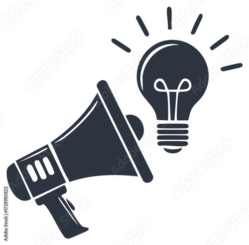 Megaphone and Light Bulb Illustrating Ideas and Communication Concepts