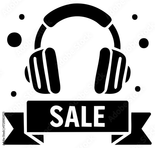 Headphones Sale Banner Icon. Music audio entertainment promotion design.