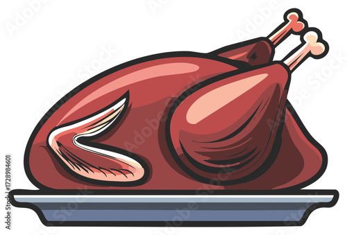 Roasted Turkey Cartoon Illustration Platter Holiday Dinner Festive Meal