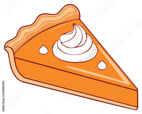 Slice of pumpkin pie with whipped cream topping for Thanksgiving dessert season