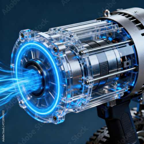 Close up of electric motors and drive axles for new energy vehicles