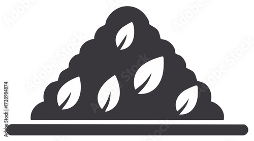 Compost heap silhouette icon with leaves for organic recycling, gardening, and soil enrichment