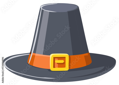 Traditional Pilgrim Hat with Orange Band and Gold Buckle Isolated on White
