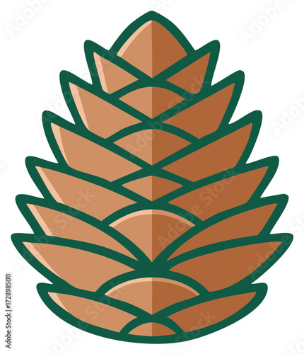 Graphic Pine Cone Illustration with Brown Scales and Green Outline for Seasonal Projects