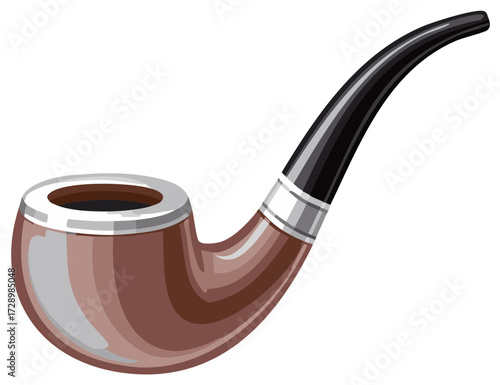 Smoking pipe illustration with brown bowl, black stem, tobacco accessory