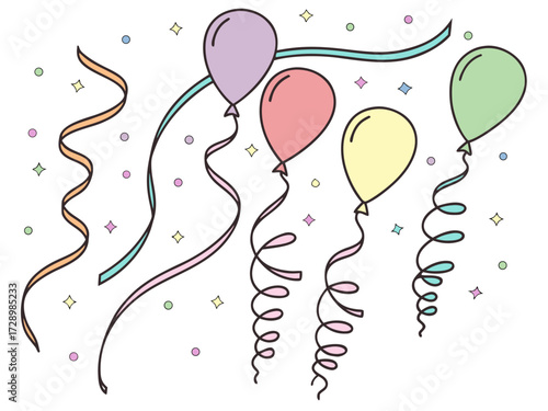 Celebrate with Pastel Balloons and Streamers for Birthdays or Holidays, Perfect for Invitations and Party Decorations, Originally a Scalable Vector Graphic