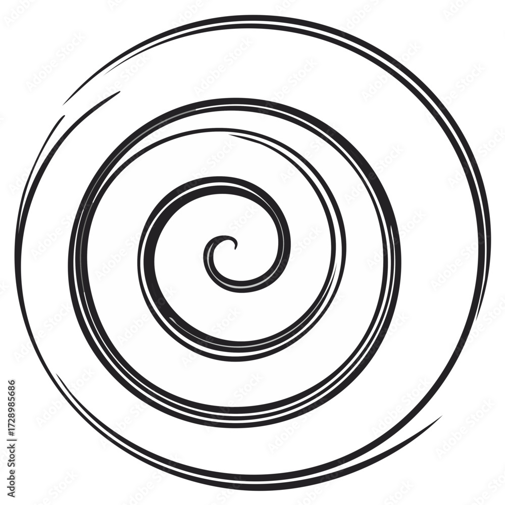 Naklejka premium Artistic black spiral pattern illustration with hand-drawn concentric lines and a smooth swirl