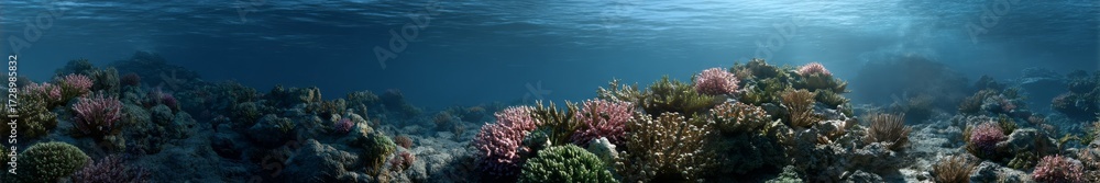 Naklejka premium Underwater coral reef exploration ocean hdr panoramic view equirectangular environment