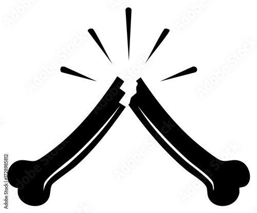 Broken bone fracture vector icon showing skeletal injury or osteoporosis