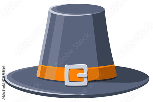 Traditional gray pilgrim hat with orange band and buckle illustration