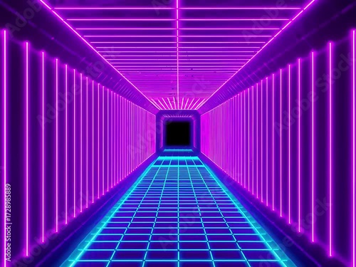 Futuristic neon tunnel loop animation with glowing lights and cyberpunk vibe. Perfect for VJ loops, motion graphics, music visuals, and digital backgrounds.