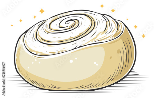 Cinnamon Roll Vector Illustration with Glaze and Sparkles