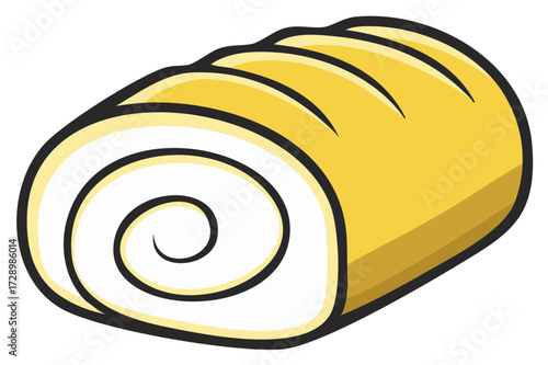 Vector illustration of a sweet Swiss roll cake with a cream swirl filling