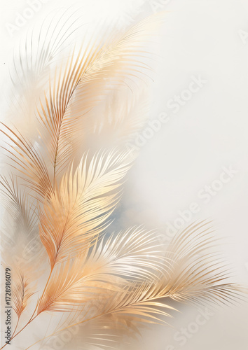 Elegant tropical composition with golden palm leaves on a soft gradient background. Perfect for wedding invitations, luxury branding, posters, banners, menus, business cards, gift certificates