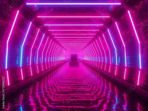 Futuristic neon tunnel loop animation with glowing lights and cyberpunk vibe. Perfect for VJ loops, motion graphics, music visuals, and digital backgrounds.