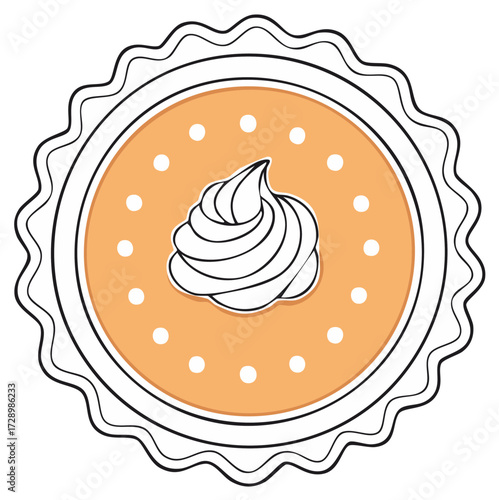 Top View Illustration of Sweet Potato or Pumpkin Pie with Whipped Cream and Decorative Crust